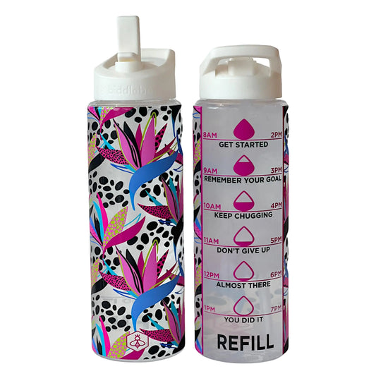 Biddlebee 32oz. Hydration Tracker Water Bottles with Times To Drink | Big Motivational Water Bottle with Time Marker Straw Lid & Measurements | BPA-Free